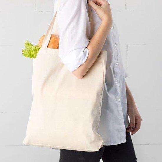 Schlichte Canvas Tasche 38 X 42 Cm Tragetasche Baumwolltasche Mit Zwei Langen Henkeln Einkaufstasche (schwarz)
