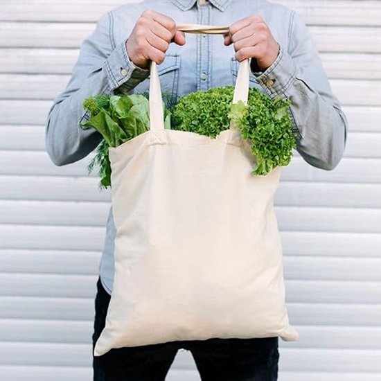 Schlichte Canvas Tasche 38 X 42 Cm Tragetasche Baumwolltasche Mit Zwei Langen Henkeln Einkaufstasche (hellgrau)