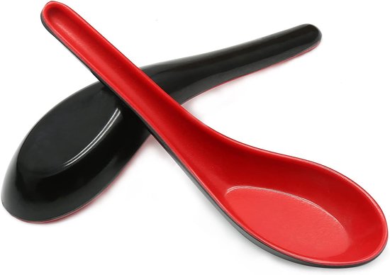 Zweifarbige Suppenkelle Aus Melamin, Rot Und Schwarz, 10 Asiatische Suppenkellen, 14 X 4 Cm, Für Chinesische Und Japanische Miso , Lamian , Wonto