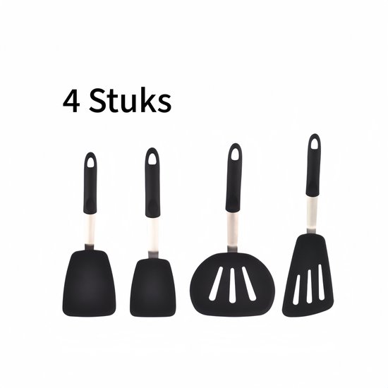 4 Teiliges Set Silikon Küchenspatel Kratzfest Und Hitzebeständig Für Steak, Fisch Und Pfannkuchen Mit Edelstahlgriffen Komplettes Küchenset