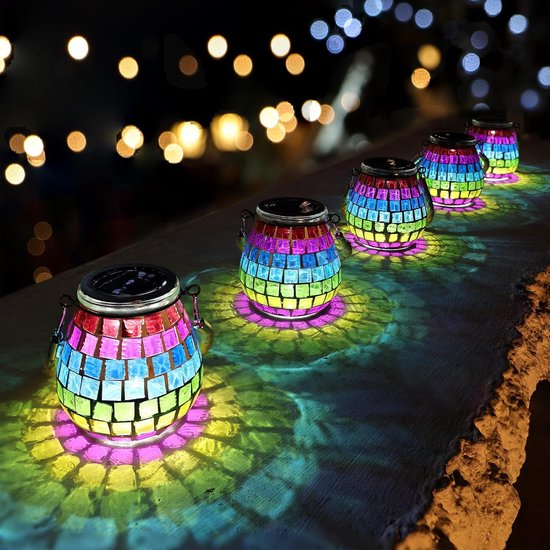 2 Stück Ip68 Wasserdichte Neon Mosaik Solarlaternen Birnenförmig & Zum Aufhängen Projektionslicht Für Terrasse & Garten