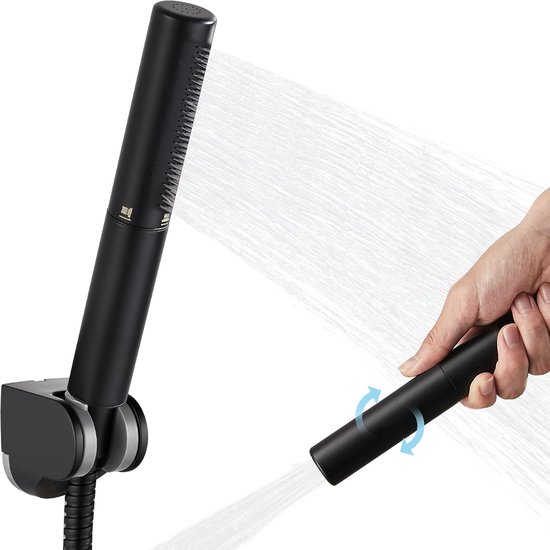 2 In 1 Handbrause Aus Messing Mit Brausefunktion Hochdruck Handbrause Mit Schlauch Und Abs Halterung, Mattschwarzer Duschkopf + Duschständer