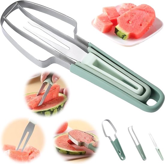 3 In 1 Wassermelonengabel Ausstecher Obstschneider Neuer Wassermelonengabel Ausstecher Wassermelonenschneider Aus Edelstahl Melonenlöffel Set Für