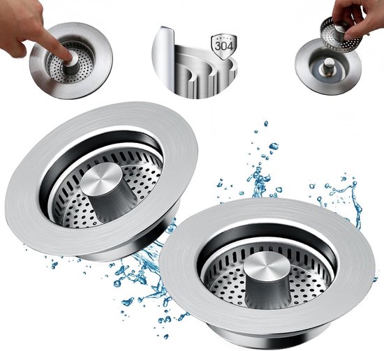3 In 1 Küchenspülen Abflussfilter, Metall 304 Edelstahl, Spülen Abflussfilter, Verbesserter Küchenstöpsel, Schnellabfluss Geruchsfilterstopfen (s