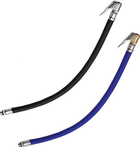 2 Stück Autopumpe 38 Cm 12,5 Mm Schwarz Und Blau Gummi Und Metall Reifenpumpen Verlängerungsschlauch Luftpumpe Luftdruck Verlängerungsschlauch Fü