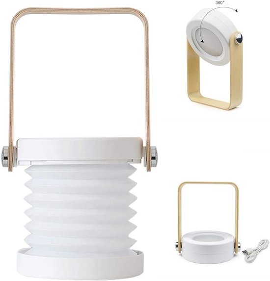 4 In 1 Faltbare Tischlampe Usb Falt Led Lampe, Tragbare Laterne Mit Holzgriff Und Taschenlampe Dimmbare Nachtlampe Mit 3 Helligkeitsstufen Per To