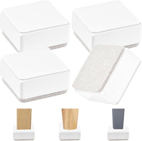 Möbelfüße Selbstklebend Rutschfest Stuhlfüße Bettfüße Tischfüße Quadratisch Weiß 4er Set Höhe 6 Cm