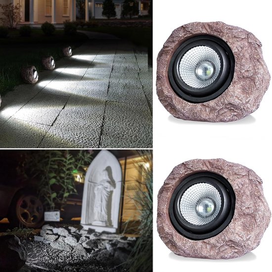 2 Stück Solarbetriebene Steinbeleuchtung Für Den Außenbereich Ip65 Wasserdichter, Superheller Led Fluter Für Hausfassaden, Treppen, Gartenstatuen