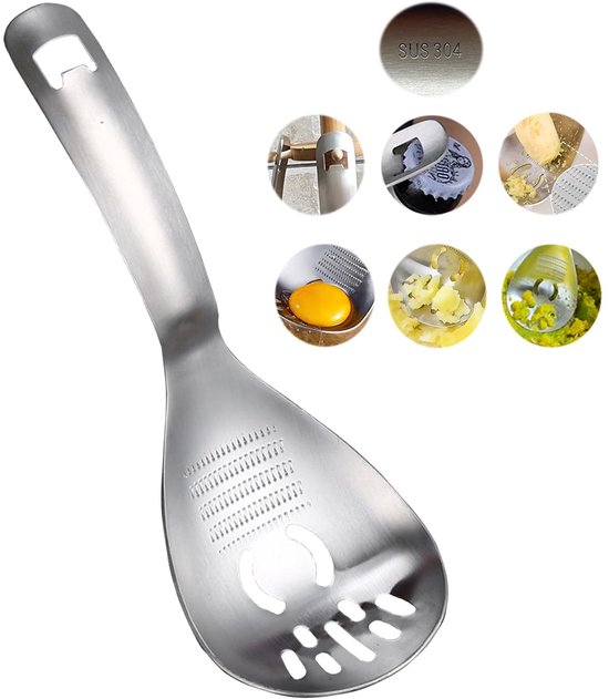 Multifunktionaler Spatel Löffel Mit Rillen, Multifunktionaler Kochtrenner Aus Edelstahl 304, Pastalöffel, Ingwermühle, Kartoffelpresse, Eiertrenn