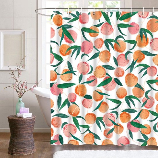 Duschvorhang Pfirsichfarben Allover Fruits Duschvorhang 180 X 180 Cm Mit Kunststoffhaken Für Bad Und Wc Schöner, Wasserdichter Stoff Mit Farbenfr