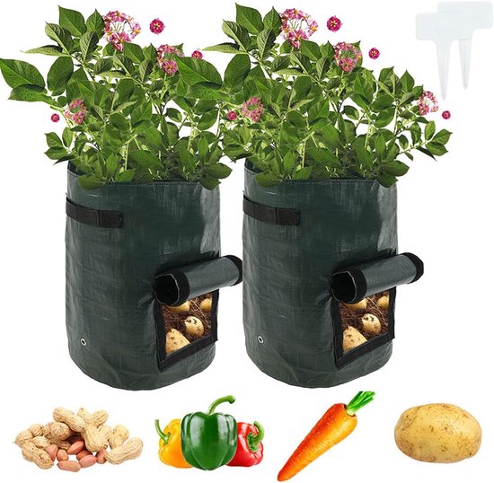 Set Mit 2 Kartoffelpflanzsäcken (10 Gallonen) Mit Stabilen Griffen Für Den Anbau Von Kartoffeln, Tomaten, Gurken Und Anderem Gemüse Wiederverwend