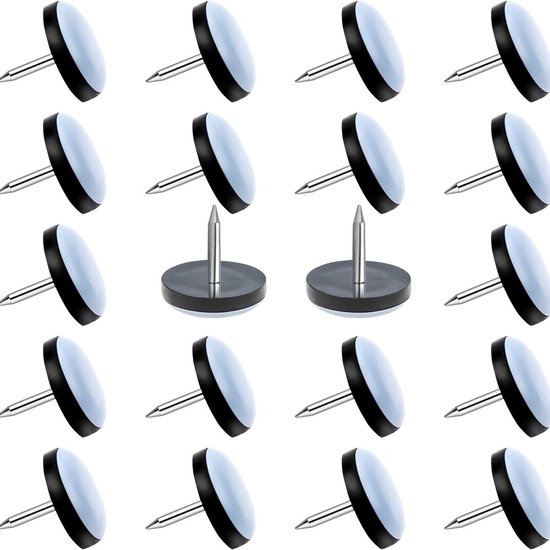 20 Teflon Stuhlgleiter, Runde Möbelgleiter, Nagelpads, Zum Schutz Von Fliesen, Holzböden, Stühlen, Tischen Und Betten (19 Mm) Schwarz 19 Mm