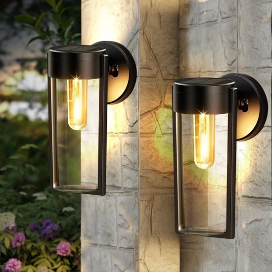 2 Stück Solar Wandleuchten, Für Den Außenbereich, 2 Modi, Außenbeleuchtung, Hauswand, Ip65 Wasserdicht, Mattschwarze Lampe, Für Garten, Zaun, Ver