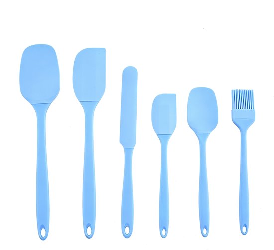 6 Teiliges Silikonspatel Set Hitzebeständig Bis 315 °c, Flexibel Und Antihaftbeschichtet, Lebensmittelecht Und Bpa Frei, Zum Backen, Blau