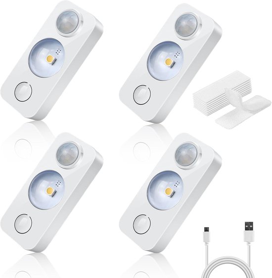 8 Stück Led Puck Leuchten Mit Bewegungsmelder Wiederaufladbar, Selbstklebend, Kabellos Warmweiß, Inklusive Usb Kabel