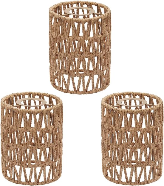 Boho Rattan Lampenschirm 3er Pack 16 Cm H X 12,5 Cm D Gelb