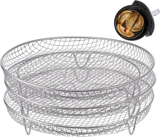 7,8" Airfryer Zubehör, 3 Stapelbare Roste, Für Instant Vortex, Nuwave Airfryer Und Ninja Foodi Grill, Mehrlagiger Grillrost Aus Edelstahl 304, Pa