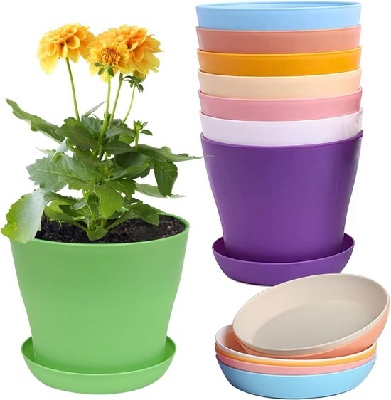 8 Teiliges Blumentopf Set Pflanzgefäße Aus Kunststoff Dekorative Blumentöpfe Bunte Blumentöpfe Mit Untersetzern Für Die Anzucht Von Setzlingen Un