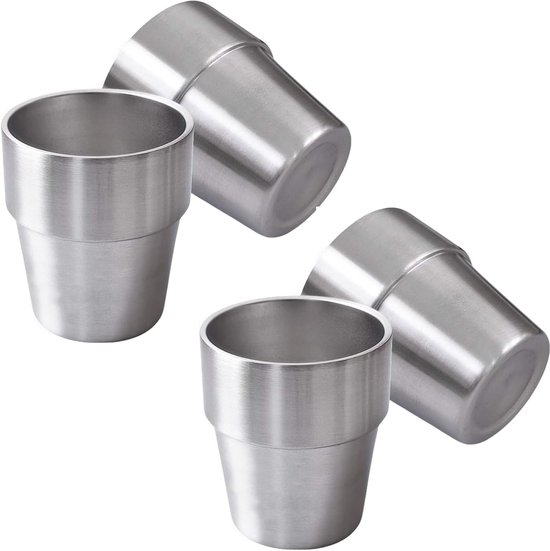 4 Stück Edelstahlbecher 180 Ml Stapelbare Edelstahlbecher Metallbecher Doppelwandige, Isolierte Trinkbecher Für Zuhause, Restaurant, Büro, Campin