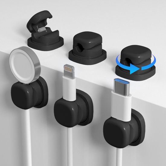 6 Teiliges Kabelclip Set Selbstklebend Einhandbedienung Automatischer Schließmechanismus Drehbar Für Schreibtische Und Nachttische, Kompatibel Mi