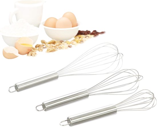 Schneebesen Aus Edelstahl – 3er-set – Handschneebesen – Küchenhelfer – 20 Cm, 25 Cm & 30 Cm – Handmixer – Zum Mischen, Kneten, Schlagen Und Aufschäumen – Silber