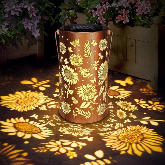 Solarbetriebene Gartenlaterne Dekorative Hängeleuchte Sonnenblume Wasserdicht (ip65) Retro Led Solarleuchte Aus Metall Balkon Terrasse Büro Rasen