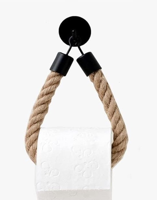 Toilettenpapierhalter Aus Nautischem Seil Selbstklebend, Kein Bohren Erforderlich, Schwarz, Edelstahl Und Baumwollseil