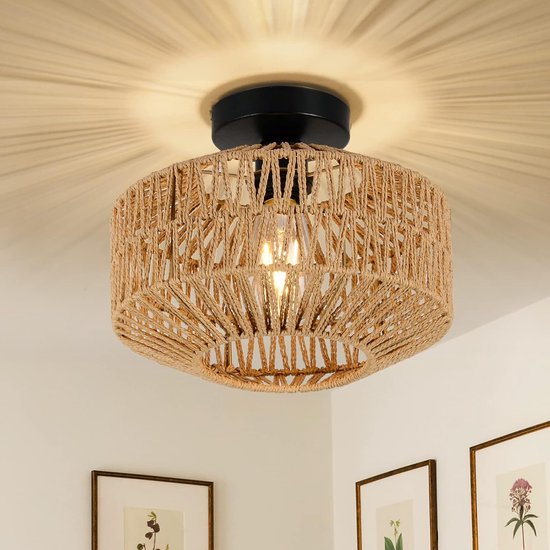 Boho Deckenleuchte Aus Rattan Und Bambus Rustikales Design Für Wohnzimmer, Schlafzimmer, Küche Und Flur