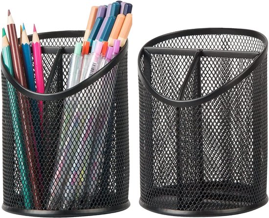 1 Stück Stiftehalter Aus Netzgewebe, Runder Stiftehalter, Schreibtisch Organizer Mit 3 Fächern, Schwarz