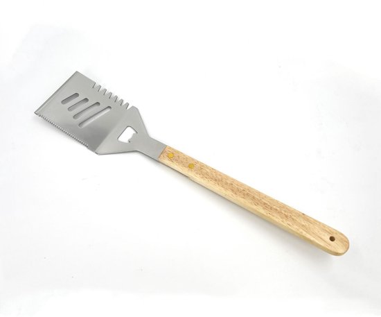 4 In 1 Grillspatel, Multifunktionaler Grillspatel Mit Holzgriff, Für Grillspieße Und Kebabs Beim Camping Und Picknicken 2 Stück