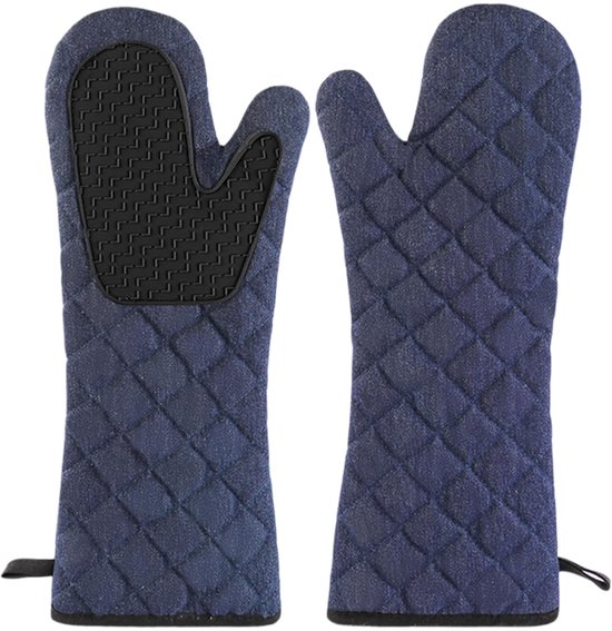 2er Set Extra Lange Küchenhandschuhe (43 X 20 Cm), Hitzebeständig Bis 260 °c, Rutschfeste Silikonsohle, Baumwollfutter, Für Mikrowelle, Kochen, B