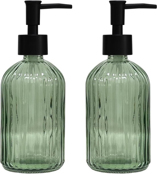 Grünes Glasseifenspender Set Mit Schwarzer Pumpe Nachfüllbarer Flüssigseifenspender Für Handwaschbecken Für Moderne Wohnräume, Badezimmer, Küchen