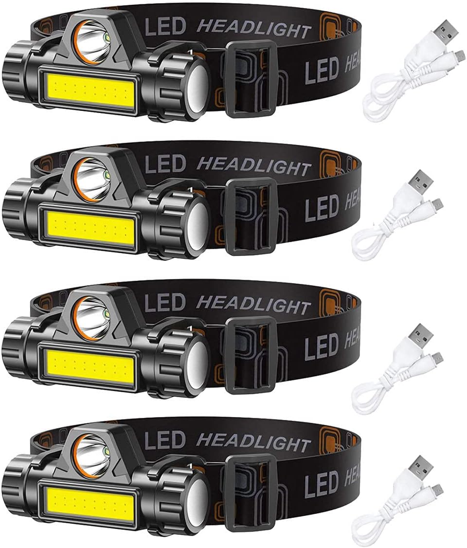 4er-pack Led-stirnlampen, Wiederaufladbar, Für Laufen, Camping, Wandern Und Mehr. Lumenstarke, Usb-aufladbare Stirnlampe.