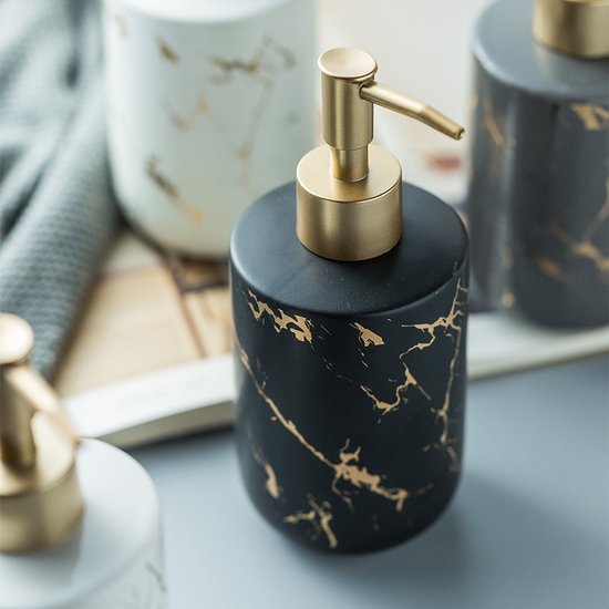 Seifenpumpen Seifenspender Freistehende Seifenpumpe Küche Bad Wc 300 Ml Küchenzubehör Freistehend Und Nachfüllbar Schwarz Und Gold Matt Marmorier