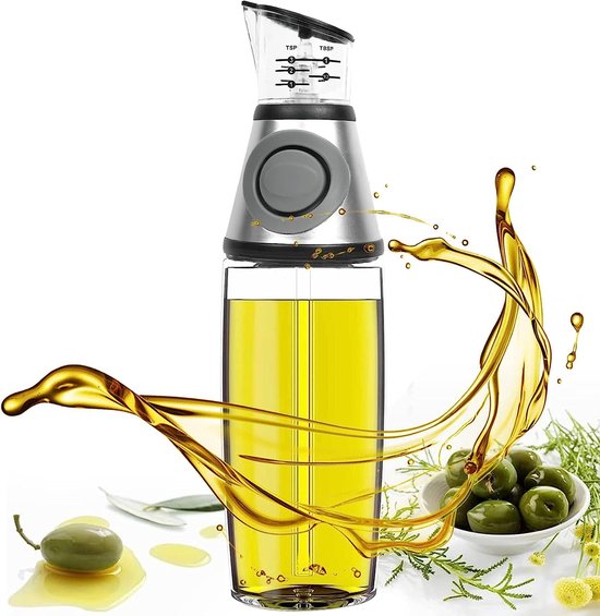 Ölflasche Mit Druckmechanismus Ölmessstab Öl Und Essigspender Aus Glas Mit Skala Öldosierflasche Für Die Küche Tropffreier Ölausgießer 500 Ml Für