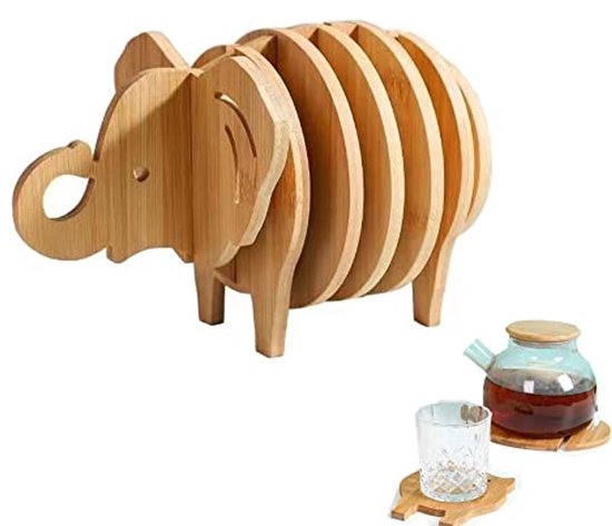 8 Stück Bambus Untersetzer Mit 3d Elefantenmotiv, Hitzebeständig, Rund, Braun