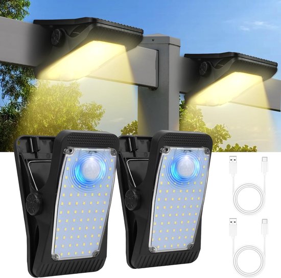Solar Außenleuchten Mit Bewegungsmelder, 2 Teiliges Set Zum Anklemmen, Wasserdicht (ip65), Usb Aufladbar, 3 Leuchtmodi, Für Haustür, Garage, Zaun
