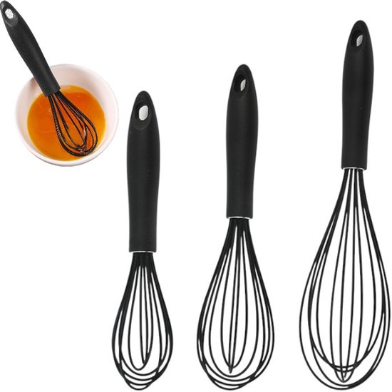 3 Teiliges Schneebesen Set Silikon Schneebesen Küchen Schneebesen Zum Mischen, Schlagen Und Aufschäumen Schwarz, 23/26/29 Cm