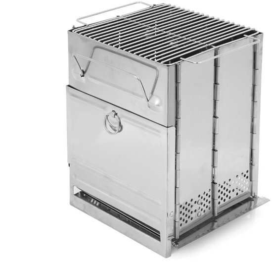Faltbarer Holzofen Campingkocher Grill Grillrost Aus Edelstahl 14 X 14 X 21 Cm Hitzebeständig Leicht Und Tragbar Zum Wandern, Campen, Picknicken