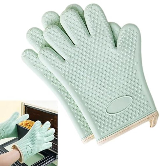 Hitzebeständige Silikon Ofenhandschuhe Mit Fingern, Original Ofenhandschuhe (2 Stück), Baumwollfutter, Zum Grillen, Backen Und Kochen.