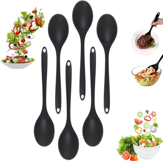 6 Silikon Kochlöffel Langstieliger Löffel Antihaft Löffel Schwarzer Antihaft Rührlöffel 27 Cm Langer Stiel Küchenlöffel/servierlöffel Zum Kochen,