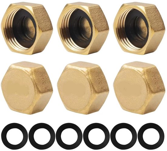 Wasserverteiler/fitting 6er Set (inkl. 6 Dichtungsringe) 1,09 X 2,2 Cm 1/2" Endkappe Sechskant Mit Innengewinde Wasserhahnanschluss Wasserhahnada