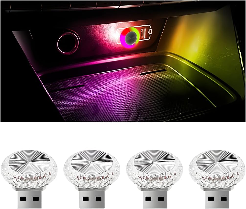 4 Usb-led-auto-stimmungsleuchten – Mini-nachtlicht Für Unterwegs – Mehrfarbig Mit Langsamem Blinken – Universelle Innenbeleuchtung – Geeignet Für Suv, Lkw Und Wohnmobil