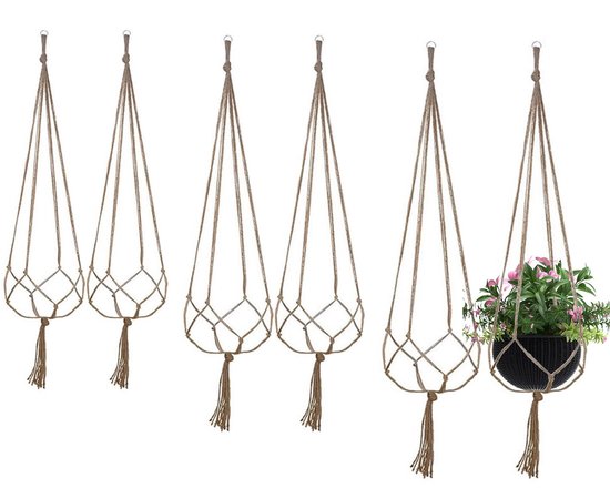 6 Teiliger Pflanzenhänger Hängender Blumenkorb Für Drinnen Und Draußen Blumenständer Aus Seil Für Topfpflanzen, Handgenähte Hängeblumentöpfe, Gär