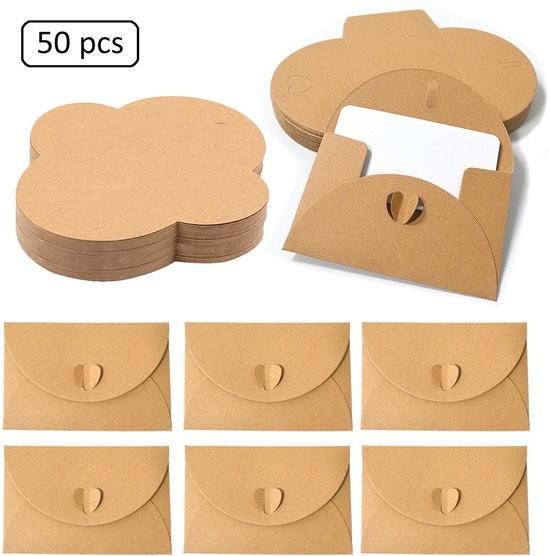 Kraftpapier 50 Stück Briefumschläge Mini Briefumschläge Mit Leeren Karten Für Postkarten, Hochzeiten, Geburtstage Und Partys