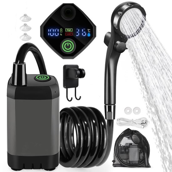 Tragbares Camping Duschset Elektrische Duschpumpe Smart Display 4 Einstellungen