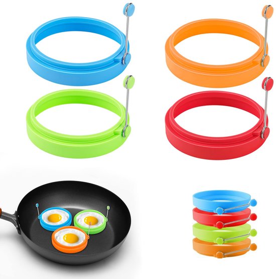 4 Teiliges Kochset Pfannkuchenform Eierform Hamburgerform Silikon Eierring Hitzebeständig Silikonform Für Frühstück, Eier, Pfannkuchen, Gemüsepfa