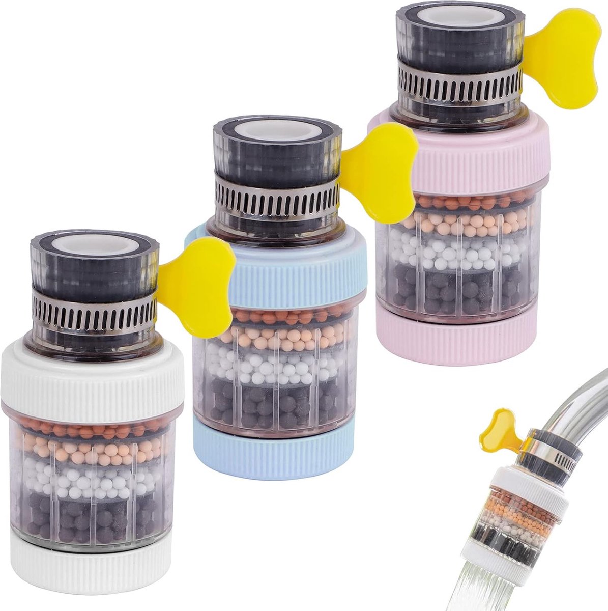 3-teiliger Wasserfilter Für Spülbecken – Universeller Aktivkohle-wasserhahnfilter – Für Küche Und Bad – Sechsstufige Filtration – Spritzschutz