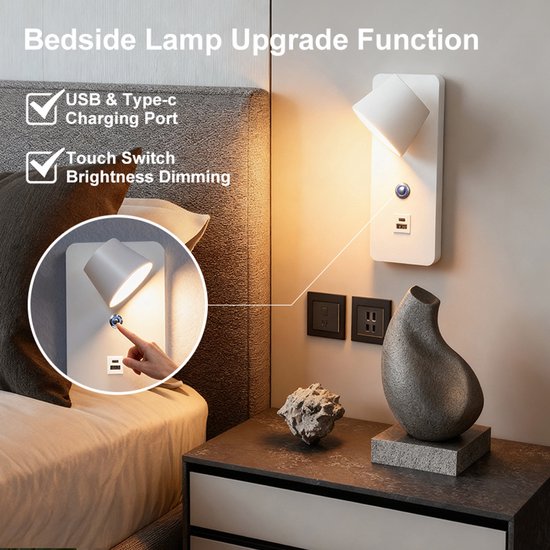 Led Wandleuchte Mit Dimmerschalter Integrierter Usb C Anschluss Warmweißes Licht (3000k/4000k/6000k) Für Schlafzimmer, Flur, Keller Und Inneneinr