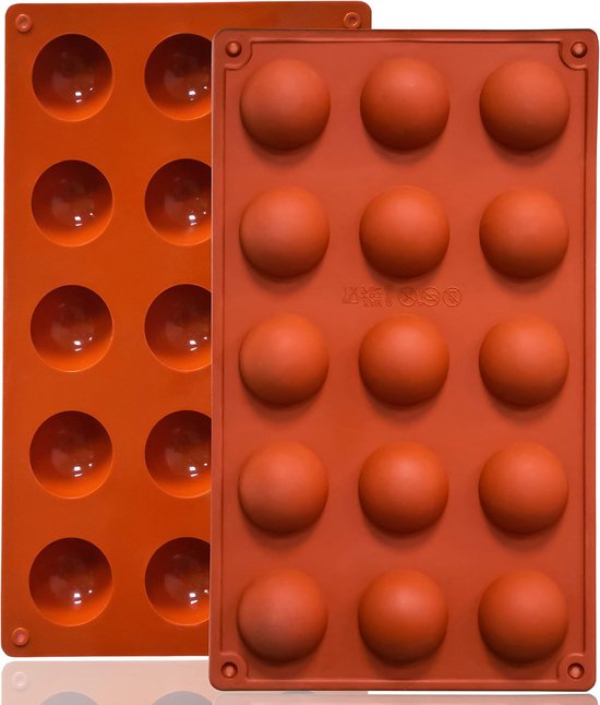 Kleine, Halbrunde Silikon Backformen Mit 15 Mulden, Antihaftbeschichtet, 2er Pack. Für Gelee, Schokolade Und Kuchen.